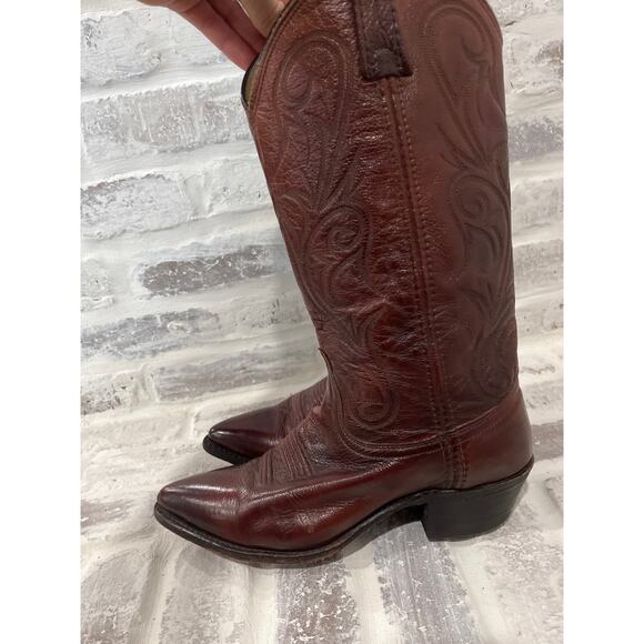 Dan Post Men Sz 8.5 Brown Black Cherry Leather Western Cowboy Riding Rodeo Boots main image 4